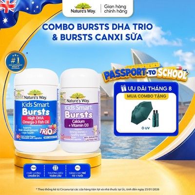 Combo Viên Nhai Nature's Way Kids Smart Calcium + Vitamin D3 Burstlets và Viên Dầu Cá Nature's Way Omega-3 Fish Oil Trio