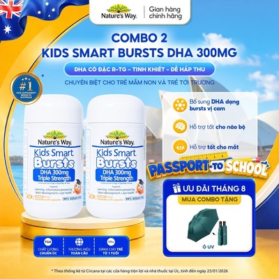 Combo 2 DHA 300mg Nature's Way Kids Smart Triple Strength Bổ Sung DHA Hàm Lượng Cao, Omega 3 RTG Cô Đặc Cho Bé 50 Viên