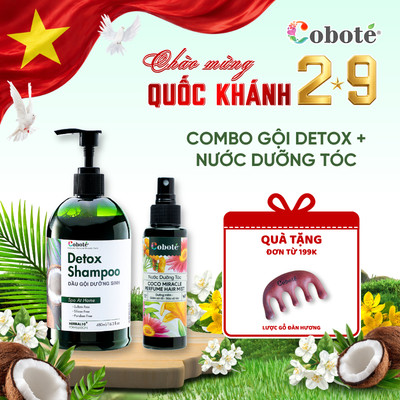 Combo Dầu Gội Detox  & Nước Dưỡng Tóc Mật Hoa Dừa Giảm Rụng, Kích Thích Mọc Tóc Coboté