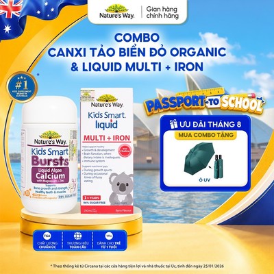 Combo Calci Tổ Ong Tảo Biển Đỏ Và Siro Nature's Way Multi Iron Hỗ Trợ Phát Triển Chiều Cao Và Hỗ Trợ Tăng Đề Kháng