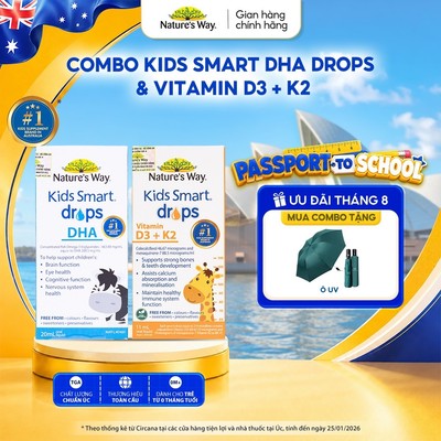 Combo Siro Uống Nature's Way Kids Smart Drops DHA Và D3K2, D3 Bổ Sung DHA, D3+K2, Hỗ Trợ Phát Triển Não Bộ Cho Bé