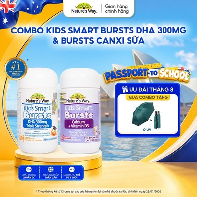 Combo Phát Triển Trí Não, Tăng Chiều Cao NATURE'S WAY Kids Smart DHA 300mg +Calcium, Vitamin D3 Cho Bé Từ 1 Tuổi 50v/lọ