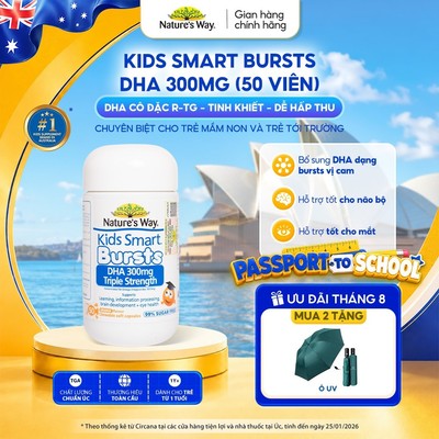 DHA 300mg Nature's Way Kids Smart Triple Strength Bổ Sung DHA Hàm Lượng Cao, Omega 3 RTG Cô Đặc Cho Bé 50 Viên