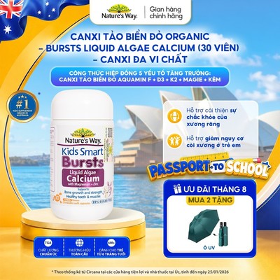 Viên Nhai Canxi Nature's Way Canxi Tảo Biển Đỏ Organic, Canxi đa vi chất Aquamin F Kết hợp D3K2, Magie, Kẽm Cho Bé 30v