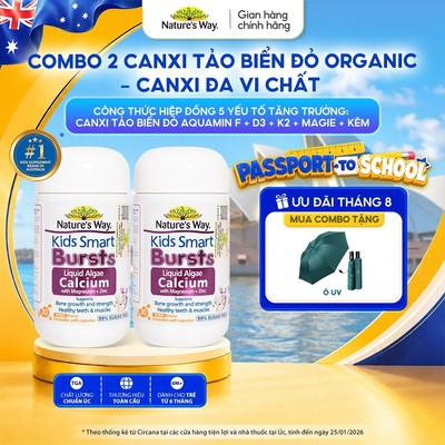 Combo 2 Viên Nhai Canxi Nature's Way Canxi Tảo Biển Đỏ Organic, Aquamin F Kết hợp D3K2, Magie, Kẽm Cho Bé 30 Viên