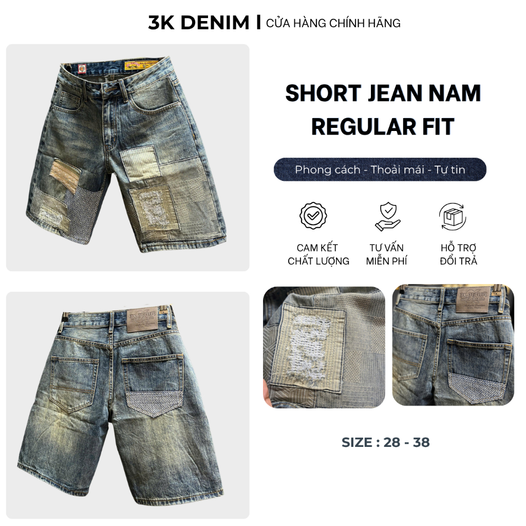 [3K DENIM]Jean Denim Guangzhou QS2230-3K1616 Màu Xanh Đắp Vá Mạng Mẫu Mới Chi Tiết Như Hình