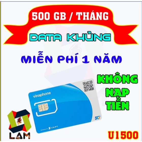 [ MAX DATA ] SIM 4G VINAPHONE 500G/THÁNG FULL DATA TỐC ĐỘ CAO TRỌN GÓI 1 NĂM U1500 TD49 D500 VD149 1
