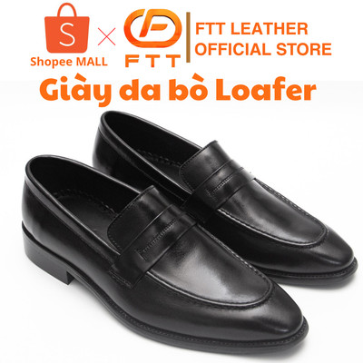 Giày lười nam da bò FTT Leather cao cấp màu đen đế phíp gỗ vibram phối đồ công sở - dự tiệc FP015B0