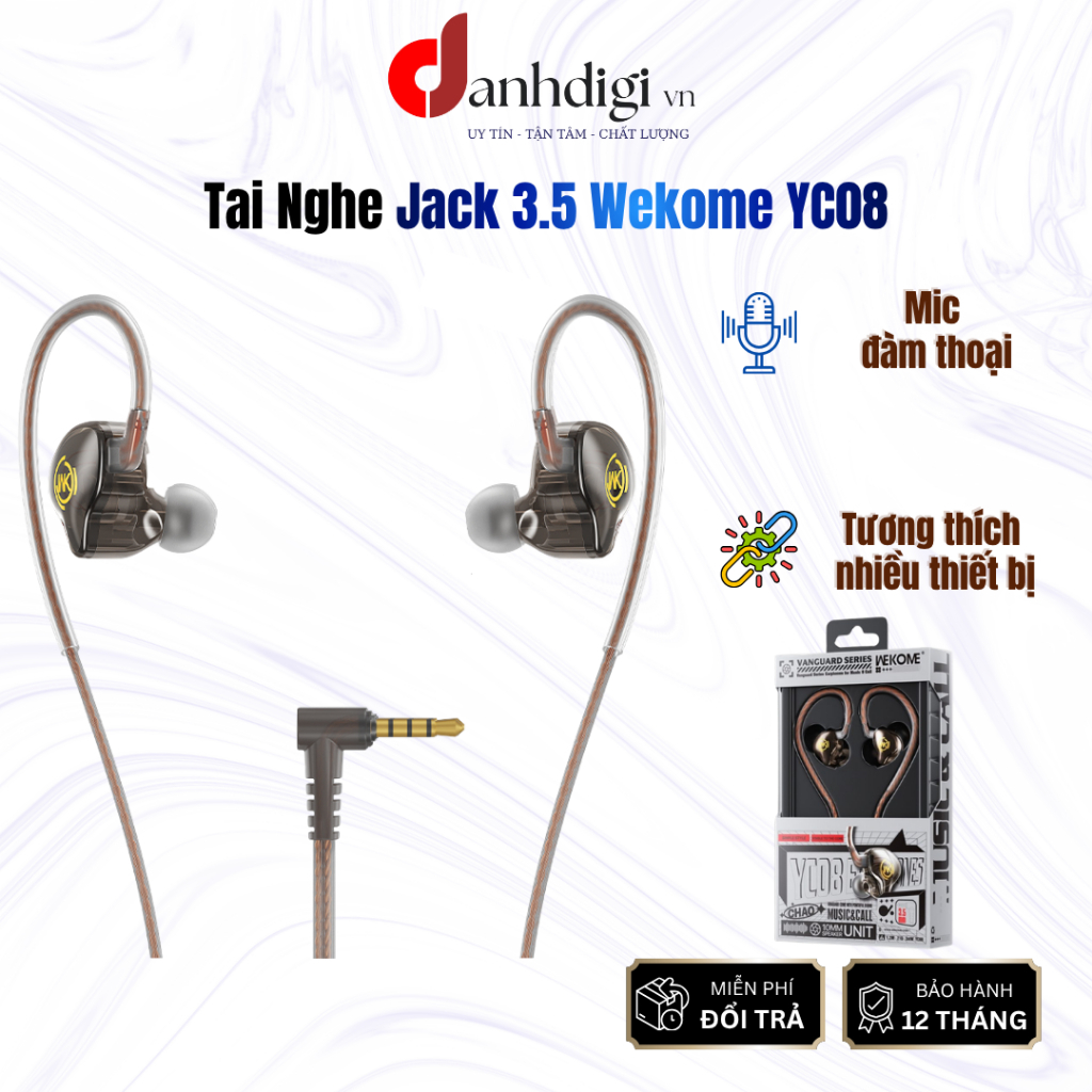 Tai nghe dây Jack 3.5 Wekome YC08 có hổ trợ Mic đàm thoại gaming tương thích các dòng thiết bị cổng 