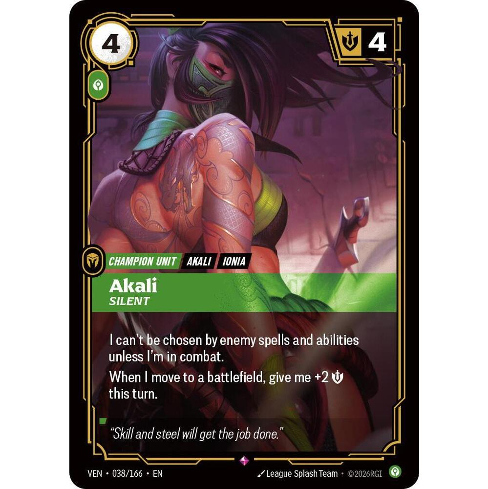 Thẻ Bài Riftbound VEN-038/166 - Akali, Silent - Champion Unit - Rare