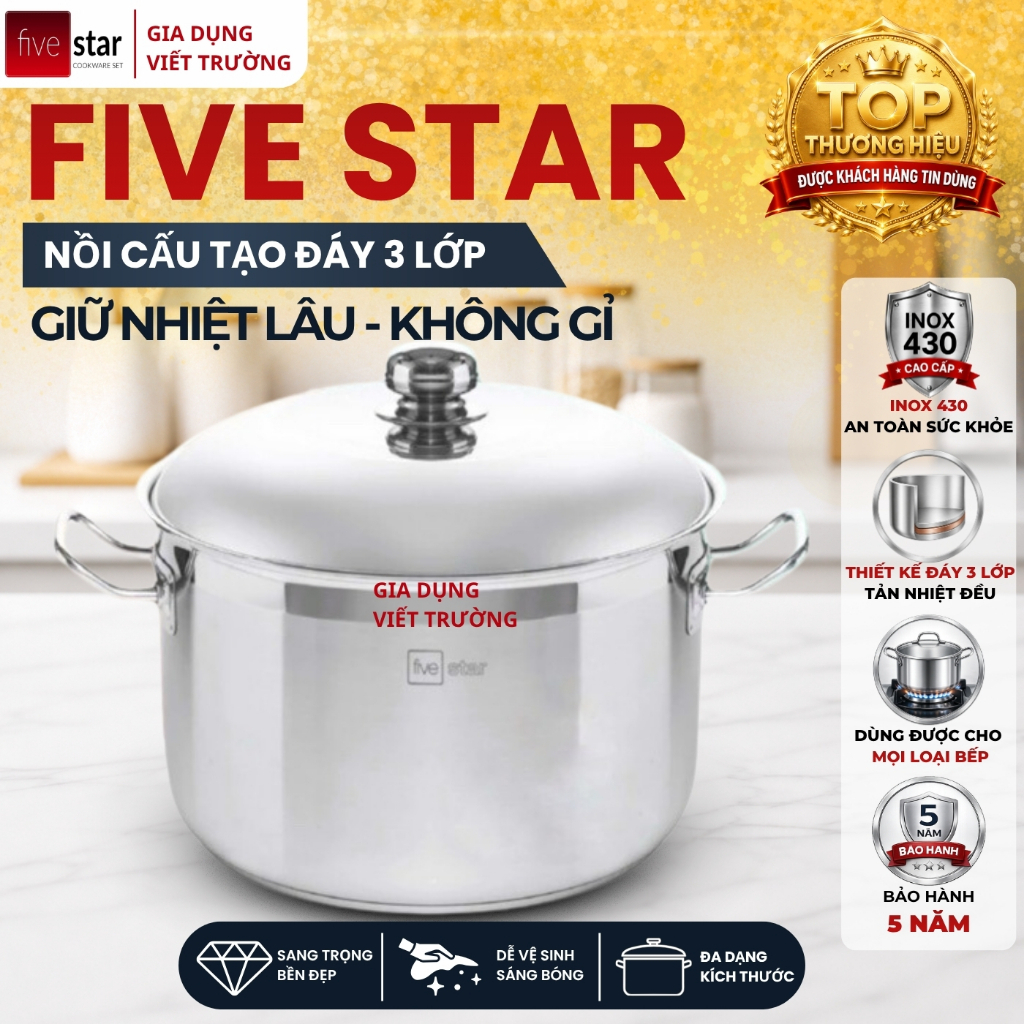 Nồi luộc gà 3 đáy inox size 36cm Fivestar