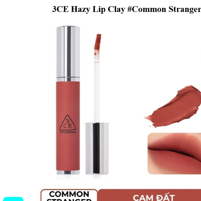 3CE Hazy Lip Clay #COMMON STRANGER - Son Kem 3CE Vỏ Bạc Hàn Quốc #Cam Đất - 4,0g