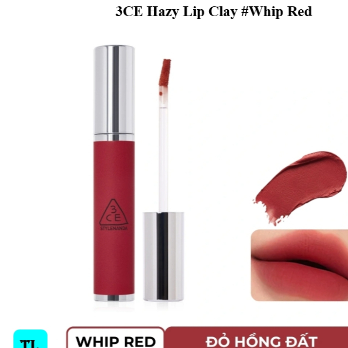 3CE Hazy Lip Clay #WHIP RED  -   Son Kem 3CE Hàn Quốc Vỏ Bạc #Đỏ Hồng Đất - 4,0g