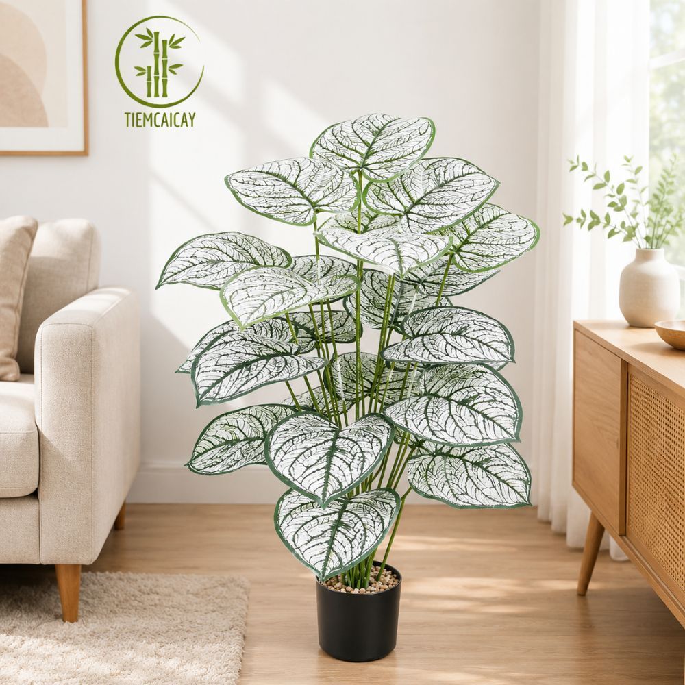 Cây Khoai Môn Trắng Decor, Cây Khoai Môn Giả, Nhánh Lá Khoai Môn Decor Trang Trí Nhà Cửa