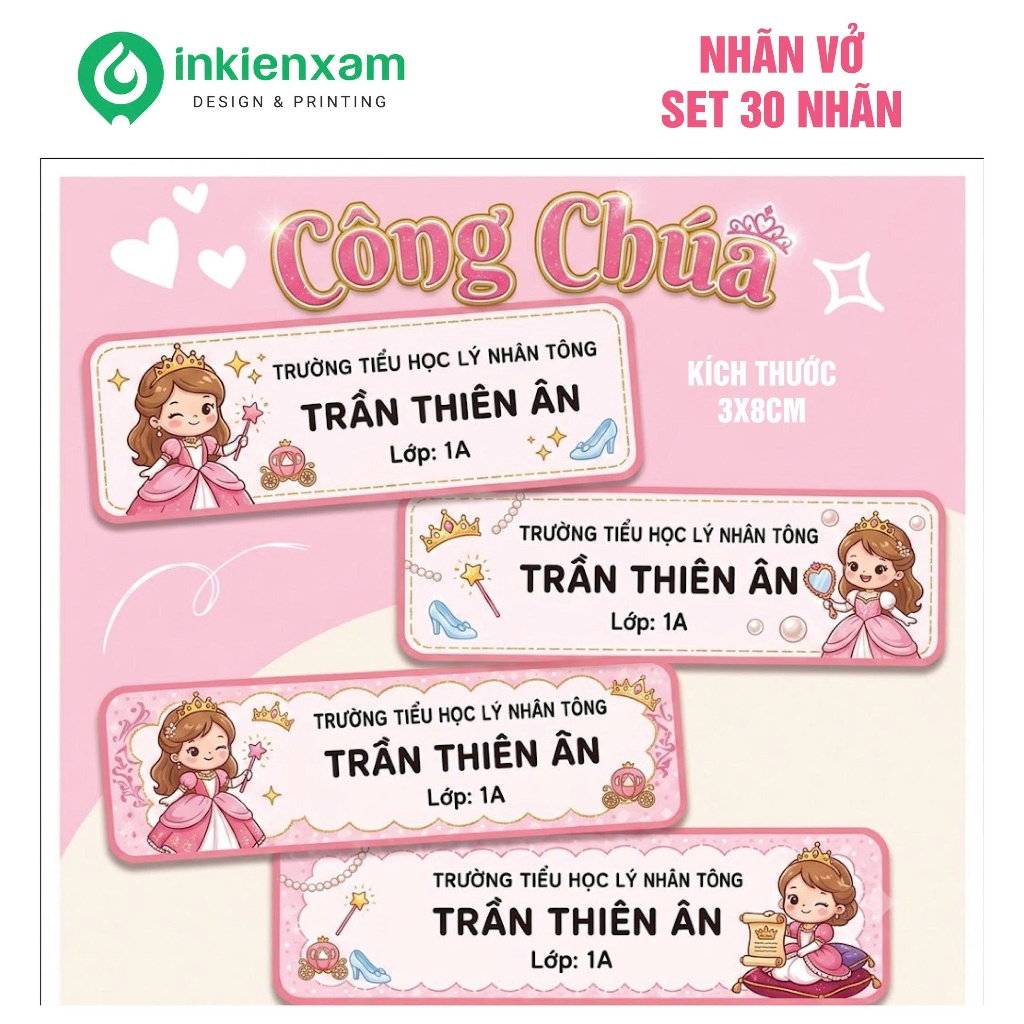 Set 33 nhãn dán sách, vở, đồ dùng cho bé