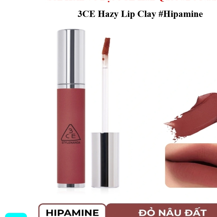 3CE Hazy Lip Clay #HIPAMINE - Son Kem 3CE Hàn Quốc Vỏ Bạc #Đỏ Nâu Đất 4,0g