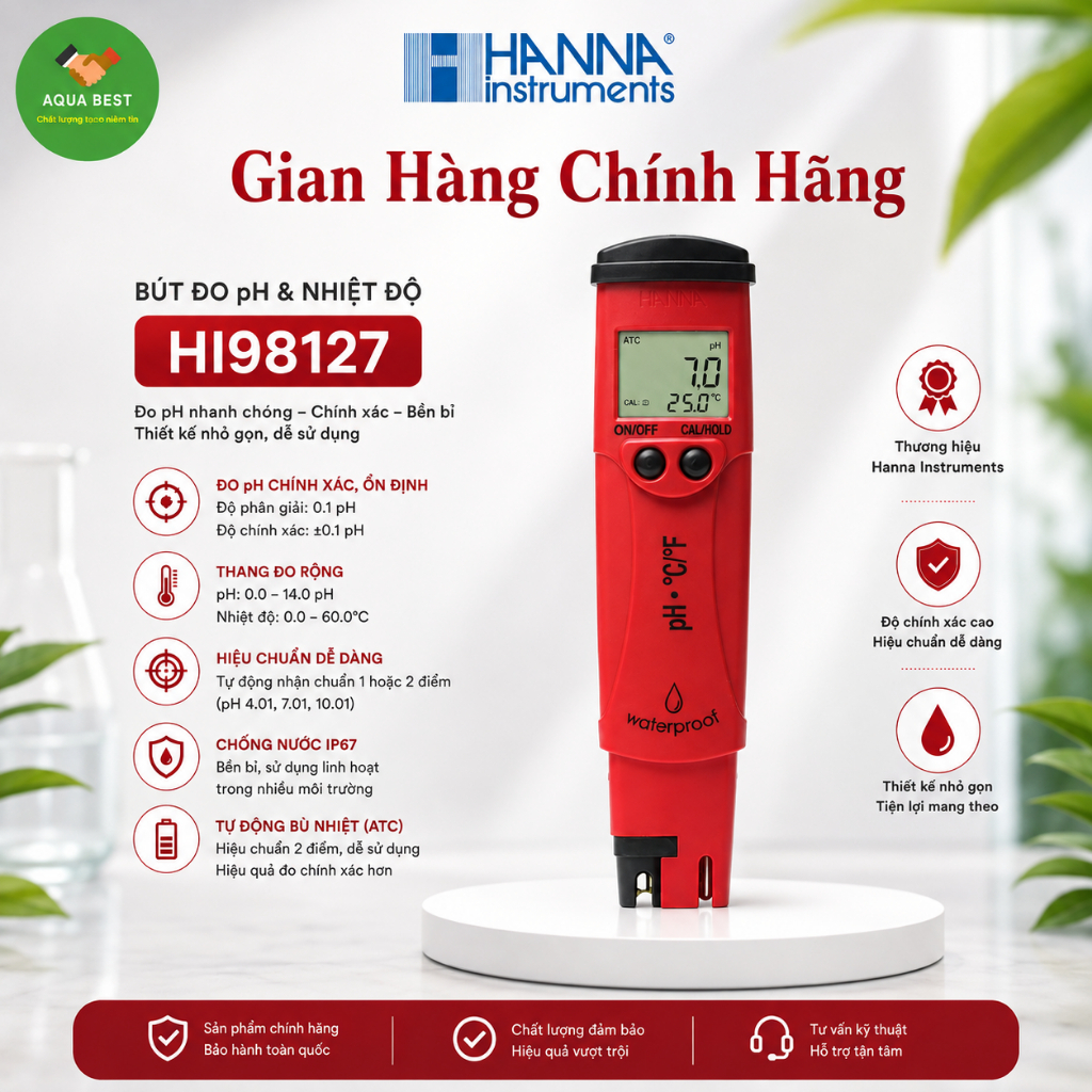 [Chính Hãng] Bút đo pH và nhiệt độ HI98127 Hanna, Bảo hành 6 tháng