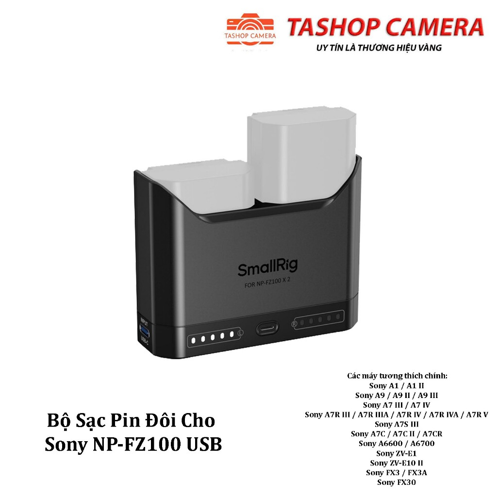 SmallRig 5489 – Bộ Sạc Pin Đôi Cho Sony NP-FZ100 USB-C Sạc Nhanh