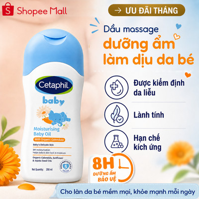 Dầu massage dưỡng ẩm làm dịu da bé với hoa cúc Calendula Hữu Cơ Cetaphil Baby Moisturising Baby Oil 200ml