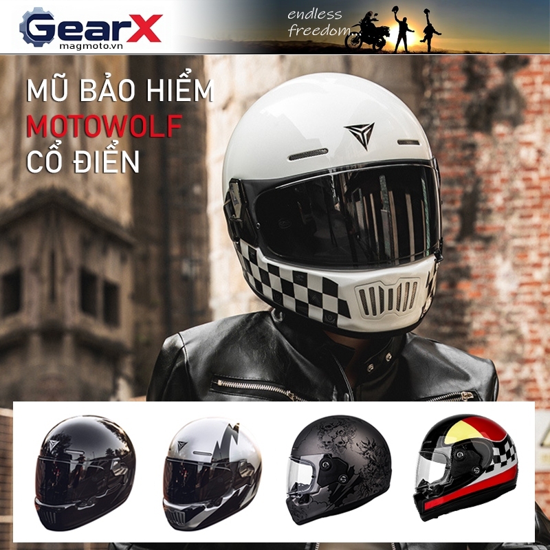 Mũ bảo hiểm classic H2 thương hiệu Motowolf - Mũ bảo hiểm classic phong cách cổ điển cực đẹp