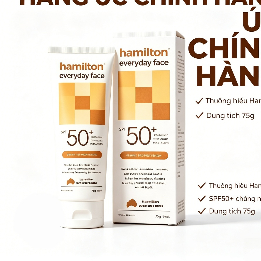 Kem chống nắng Hamilton Everyday Face 75g SPF50+ công thức mới thẩm thấu nhanh không dầu nhờn chống 