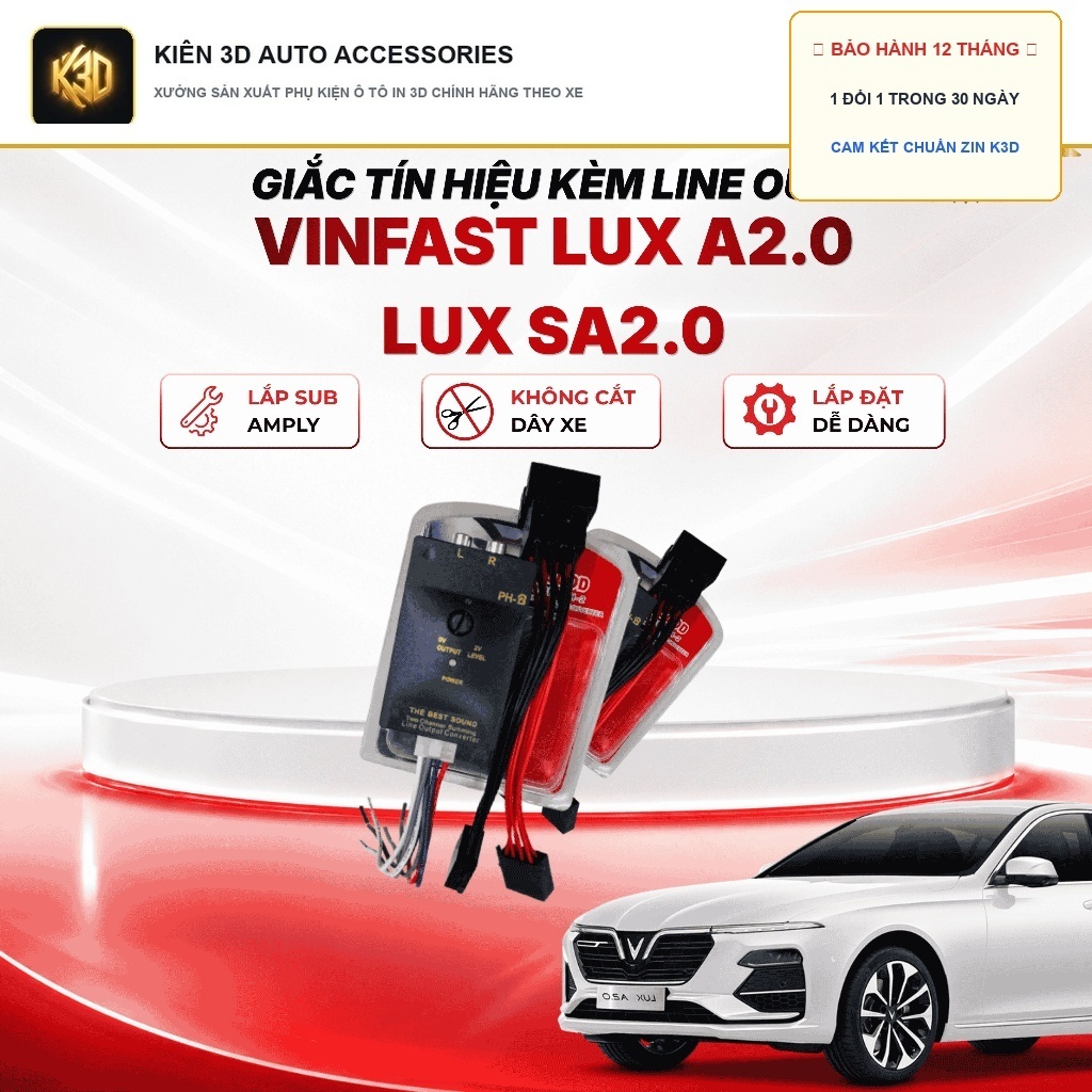 [KIÊN 3D] Giắc Tín Hiệu Line Out Cắm Zin VinFast Lux A2.0/SA2.0 Base - Lắp Loa Sub Amply Bảo Hành 1 