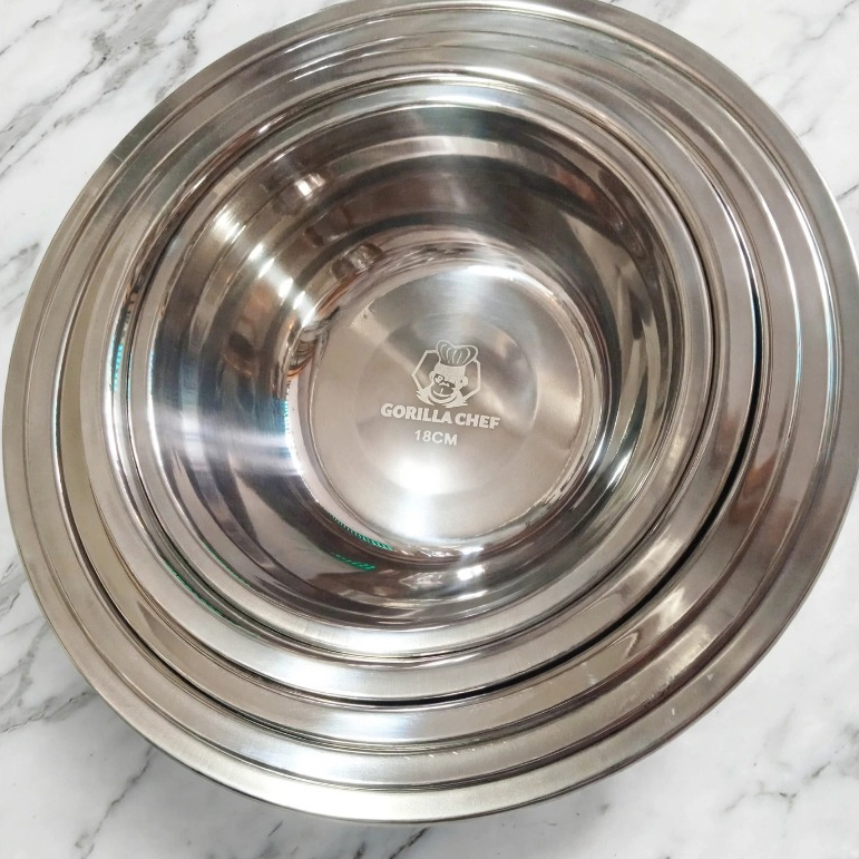 Bộ 5 Thau cạn Gorilla Chef inox 304 size 18-20-22-24-26