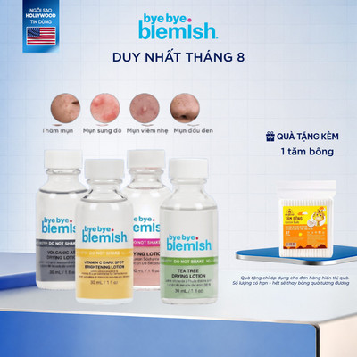[TẶNG 1 TĂM BÔNG] Chấm Mụn 2 Lớp Giảm Mụn Nhanh Sau 1 Đêm Bye Bye Blemish Drying Lotion 30ml Cho Tất Cả Loại Mụn