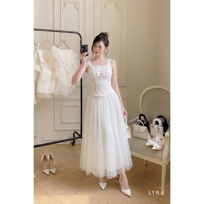 LYRA - Áo Hai Dây Nữ Vải Ren Hoa Có Mút Ngực Dáng Corset Đính Nơ Tiểu Thư Đi Chơi Dạo Phố LWNAO029