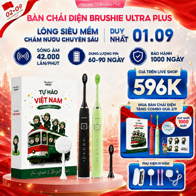 [GIÁ 595K LIVE SHOP] Bàn Chải Điện BRUSHIE Ultra Lông Mềm, Tích Hợp Máy Rửa Mặt, Sạch Sâu Dịu Nhẹ Với Nướu LIS