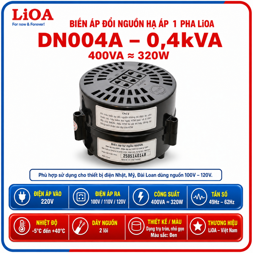 Biến Áp Đổi Nguồn Hạ Áp LIOA - Biến Áp Đổi Nguồn LiOA 200/400/600VA ( Điện Vào 220V- Điện Ra 100V/11