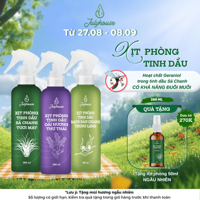 Bình Xịt Phòng Tinh Dầu Sả Chanh, Bạc Hà, Quế, Bạch Đàn Chanh 280ml Julyhouse Khử Mùi Hiệu quả