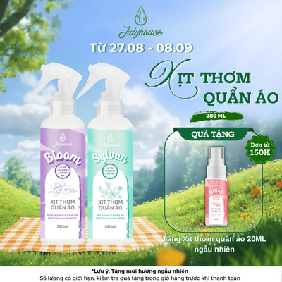 Xịt thơm quần áo JULYHOUSE 20ml/280ml nước xả vải khô hương hoa cỏ, làm thơm quần áo cấp tốc