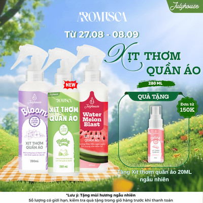 Xịt thơm quần áo JULYHOUSE 20ml/280ml hương thơm ngọt mát, xịt thơm vải và khử mùi cấp tốc