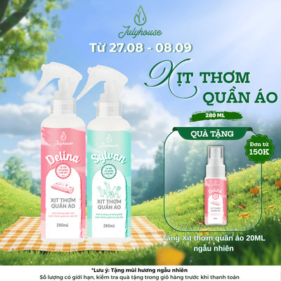 Combo xịt thơm quần áo Julyhouse 280ml hương thơm ngọt ngào tươi mới, khử mùi quần áo