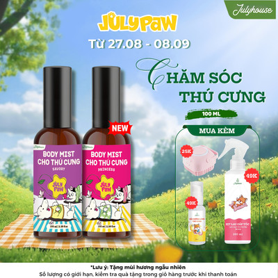 Bodymist xịt thơm cho chó mèo JulyPaw 100ml giúp dưỡng lông, hương thơm nước hoa dịu nhẹ cho thú cưng