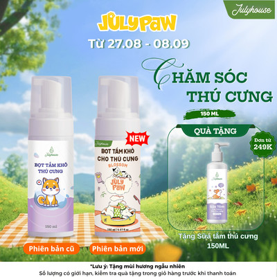 Bọt Tắm Khô Cho Chó Mèo JulyPaw 150ml Làm Sạch Nhanh, Tiện Lợi, Khử Mùi Tốt
