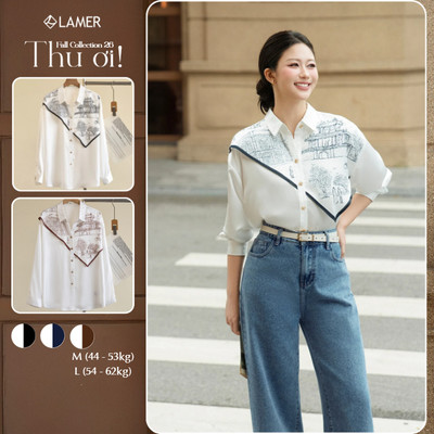 Áo Kiểu Nữ Sơ Mi Lụa Công Sở LAMER FASHION Dài Tay Cổ Đức Phủ Khăn Liền In Họa Tiết Thiết Kế L61H26Q009 BSTT