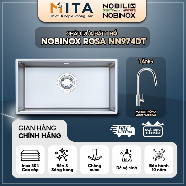 Nobinox Chậu rửa bát 1 hố Rosa NN974DT vân siêu mịn chống xước