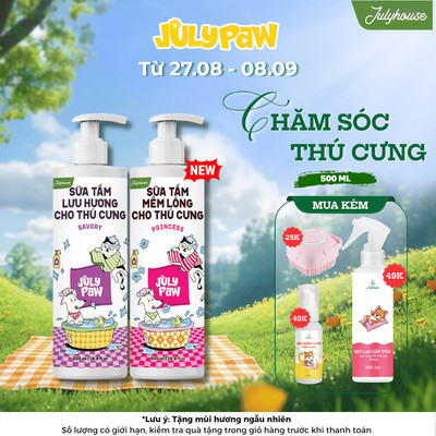 Sữa tắm cho chó mèo JulyPaw 500ml làm sạch khử mùi hôi, hương thơm dịu nhẹ, mềm lông cho thú cưng