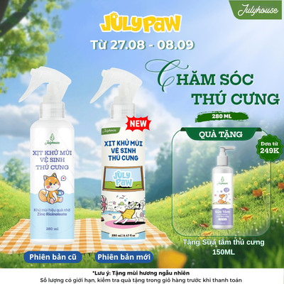 Xịt khử mùi vệ sinh thú cưng JulyPaw 50ml/280ml khử mùi nước tiểu, chuồng trại, chậu cát, làm thơm không gian phòng
