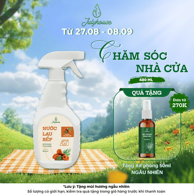 Xịt lau bếp đa năng JULYHOUSE chiết xuất Bồ Hòn và tinh dầu Trắc Bách Diệp sạch vết bẩn, dịu da tay