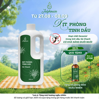 Bình refill xịt phòng tinh dầu Sả chanh, Bạc hà, Quế, Bạch đàn chanh, Oải Hương Julyhouse 1000ml khử mùi tốt