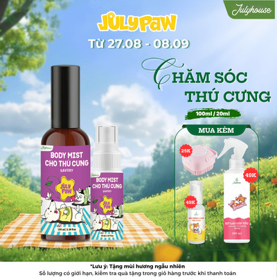 Bodymist khử mùi thú cưng JulyPaw 20ml/100ml Savory hương thơm thanh mát từ chanh kết hợp ngọt ngào của vani