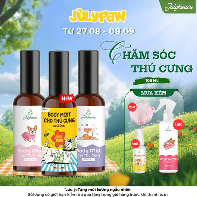 Bodymist xịt thơm khử mùi cho chó mèo JULYPAW 20ml/100ml dưỡng da lông, thơm lâu hương nước hoa