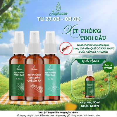Bình xịt phòng tinh dầu sả chanh, bạc hà, quế JULYHOUSE 50ml khử mùi hiệu quả (mùi tự chọn)