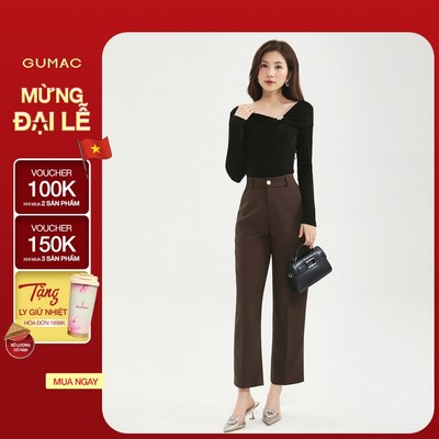Quần Tây Nữ Ống Đứng 91cm GUMAC Quần Baggy Công Sở Lưng Cao Cài Khuy Chất Tuyết Mưa LQE0819
