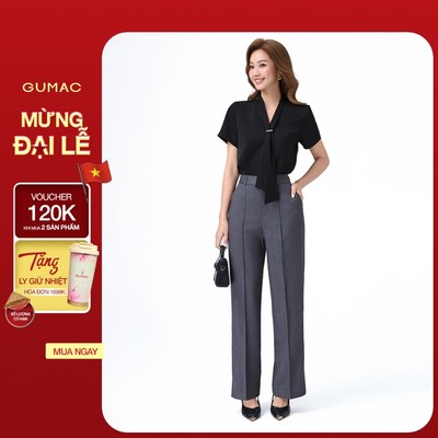 Quần Ống Suông Nữ 98cm GUMAC Quần Tây Công Sở Lưng Cao May Ly Chất Xược Hàn Cạp Cao Tôn Dáng LQF0714