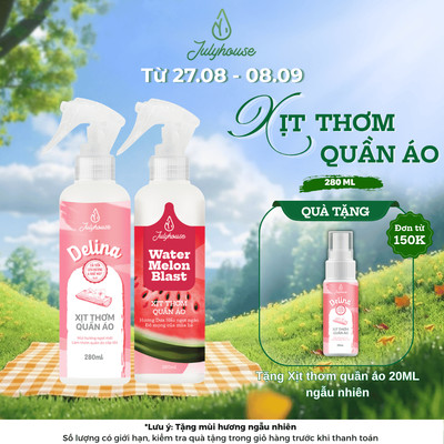 Xịt thơm quần áo JULYHOUSE 20ml/280ml hương ngọt ngào dễ thương, khử mùi ẩm mốc hiệu quả