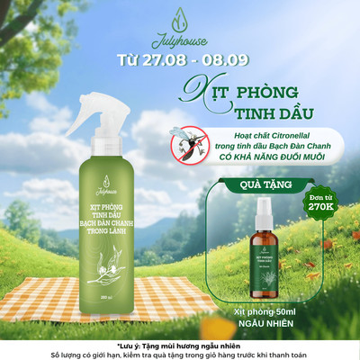 Bình xịt phòng tinh dầu Bạch Đàn Chanh 280ml JULYHOUSE khử mùi, hương thơm dịu nhẹ